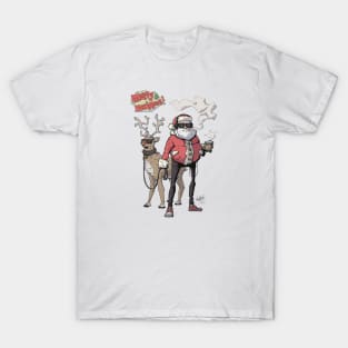 Merry Christmas Cool Santa & Rudolph Punk Rock Metalhead T-Shirt